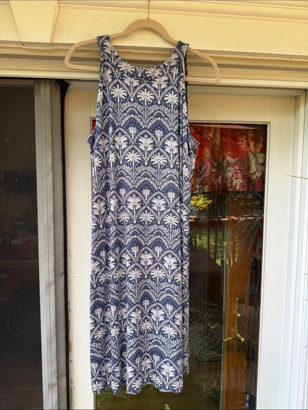 J.Jill Sleeveless Navy Blue Printed Maxi Dress